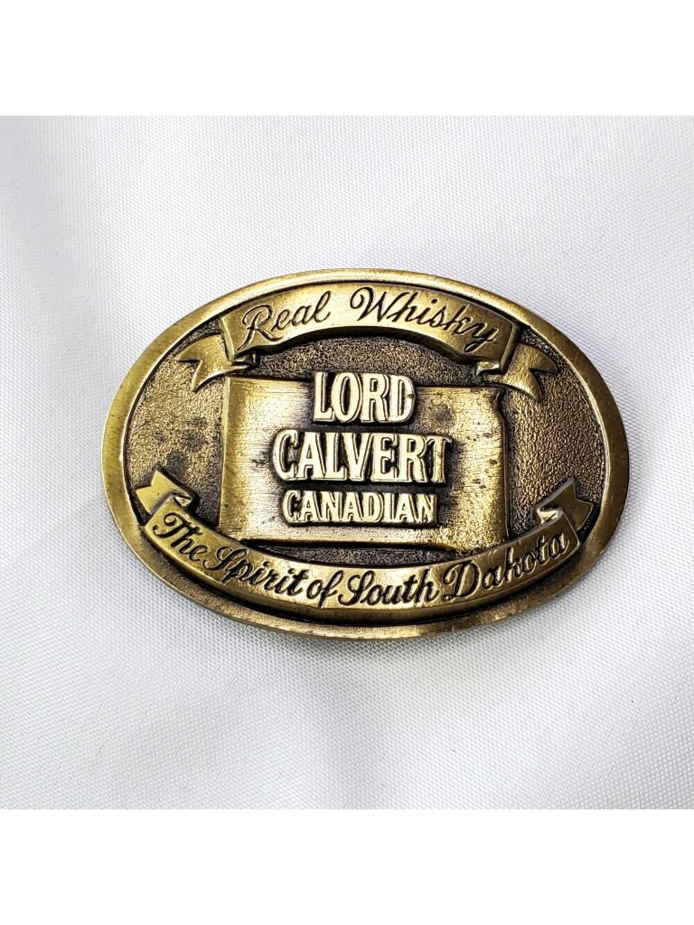 Lord Calvert Canadian Brass Belt Buckle Real Whisky of South Dakota Made In USA